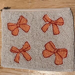 NWOT Beaded Pouch with Pink Bow Design